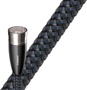 Digitální audio kabel Audioquest Carbon AES/EBU 5 m, chromovaný XLR samec, černý opletený plášť, detailní boční pohled