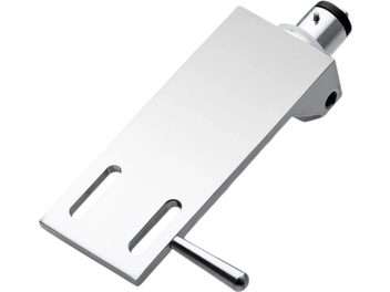 Aluminum turntable headshell with a silver rectangular surface, 2 elongated slots, and a cylindrical stem