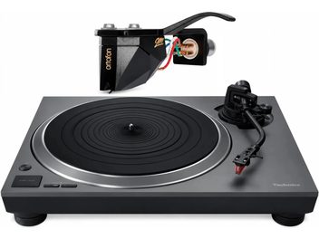 Schwarzer Technics SL-1500C-Plattenspieler mit Direktantrieb, Ortofon 2M Red-Tonabnehmer und gebogenem Tonarm