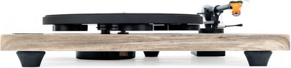 Giradischi Auris Audio Jazz con base effetto legno chiaro, piatto nero e braccio con testina arancione