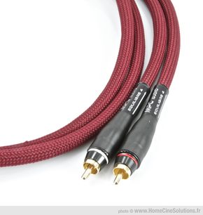 Câble audio RCA MPC Audio Equilibre 4 modulation 2 x 1m, gaine tressée rouge, connecteurs RCA noirs et dorés