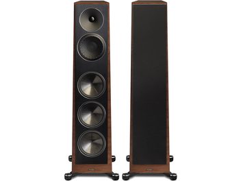Diffusori da pavimento Paradigm Founder 120H in noce, 3 altoparlanti circolari neri, tweeter nero, frontale nero, lati in legno
