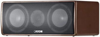 Canton Ergo 655 Center center speaker in walnut, horizontal format with black grille and walnut-finish cabinet