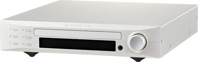 Lecteur CD Nuprime CDP-9 argent, vue de face, façade argentée avec afficheur, tiroir CD et molette de volume