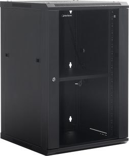 Must seinariiul Norstone Pro Wall Rack 18U must, klaasist esipaneeliga, täiskülgedega, ventilatsiooniavade ja sisemise riiuliga
