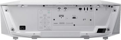 Epson EH-QL3000 wit, achteraanzicht, aansluitingen HDMI, LAN, USB-A, RS-232C, audio, bedieningsknoppen, voedingsaansluiting