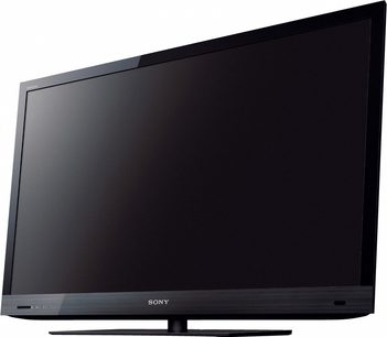 Televisore Sony KDL-55EX720 con grande schermo piatto nero, visto di fronte, spento