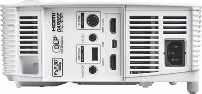 Optoma HD39Darbee-videoprojektor, bagside, HDMI-, USB-, lyd- og strømtilslutninger, ventilationsgitre
