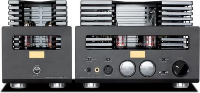 Cayin HA-300 MK3 sort rør-hovedtelefonforforstærker på dobbelt chassis med VU-metre på fronten