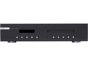 Musical Fidelity M3scd sort højttro CD-afspiller med rektangulær skærm, CD-slot, 10 runde knapper og 2 cirkulære fødder