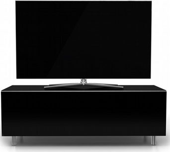 Blank, højglans sort TV-møbel fra Just By Spectral JRL1100-BG, 4 metalben, 2 døre, plads til fladskærm ovenpå