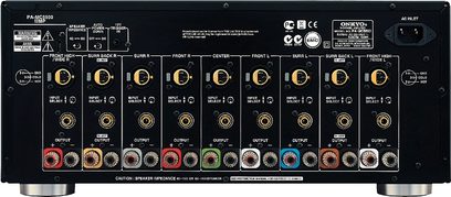 Onkyo PA-MC5500 effektforstærker, frontvisning, 9 kanaler, audio-indgange og -udgange, knapper og indikatorer