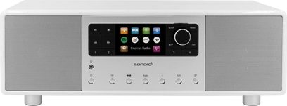 Sonoro Primus digital radio in glossy white and silver, rectangular shape, color display, round buttons