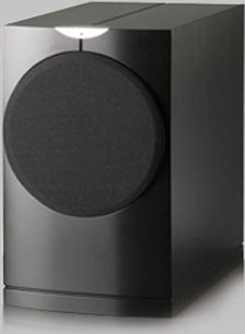 Waterfall Audio High Force 2 Evo sort subwoofer, kubisk form, cirkulær fronthøjttaler, trekvartersvisning
