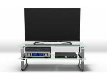 Schroers & Schroers LADON 1065/2 TV-møbel i glas og metal med indbygget fladskærm, Blu-ray-afspiller og lydforstærker