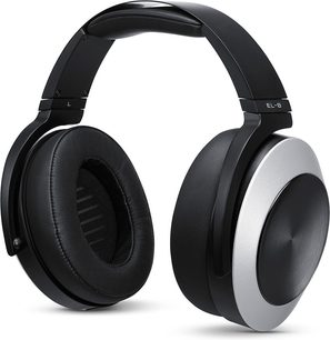 Audeze EL-8 titanium åbne hovedtelefoner set forfra, ovale læderpuder, skinnende sort hovedbøjle, metalgitter