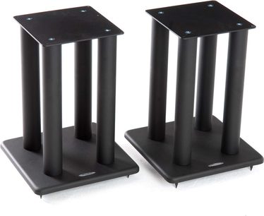 Sort Atacama Audio SL400 højttalerfod set forfra, firkantet base, 4 cylindriske søjler, firkantet topplade