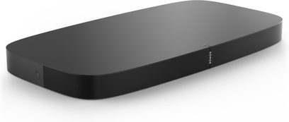 Soundbar Sonos PLAYBASE černá, pohled zepředu, podlouhlý obdélníkový tvar se zaoblenými rohy, matný povrch