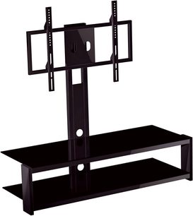 Norstone Design Beos TV-møbel, sort glasstruktur og metal, 2 hylder, skærmholder, rent design