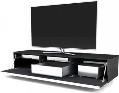 Sort Spectral Scala SC1650 TV-møbel med 3 hvide skuffer, åben hylde og TV-holder, set forfra
