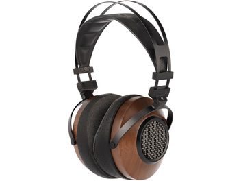 Open hifi-hoofdtelefoon Sivga SV023 van hout en zwart metaal, met ronde geperforeerde oorschelpen en verstelbare gewatteerde hoofdband