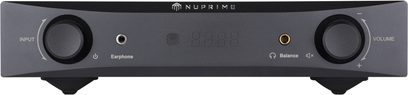 Nuprime DAC-9H sort audio-konverter, frontvisning, sort front med LED-skærm, knapper og hovedtelefonstik og indgange