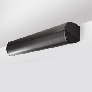 Sort Mirage Uni-Theater soundbar, set forfra, aflang rektangulær form med afrundede kanter