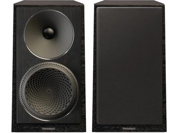 Altavoz de estantería Paradigm Founder 40B de madera negra, compacto, con tweeter y altavoz de medios/graves, rejillas perforadas, diseño sobrio