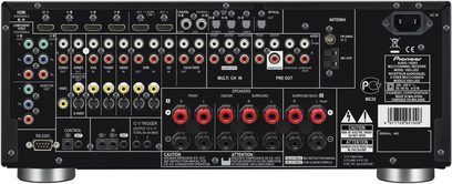 Amplificatore home theater Pioneer VSX-LX52, pannello frontale, numerose prese e pulsanti di controllo, display digitale al centro