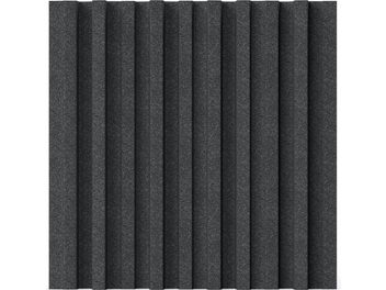 Assorbente acustico Artnovion Agad nero, pannelli rettangolari verticali in tessuto grigio scuro, texture striata, vista frontale