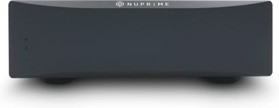Nuprime STA-100 højttalerforstærker i sort, frontvisning, rektangulært kabinet, logo centreret øverst