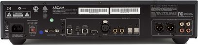 Arcam FMJ D33 sort DAC-konverter, frontvisning, sort front med knapper, stik og digitalt display