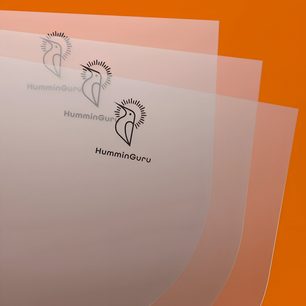 HumminGuru Vinyl-Innenhüllen aus weißem, transluzentem Kunststoff, auf orangefarbenem Hintergrund übereinandergelegt