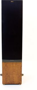 Sloupcový reproduktor Klipsch RF-7 MkII v černé barvě, pohled zepředu, tmavý dřevěný kryt, černé reproduktory, zlatý výškový reproduktor, černá mřížka