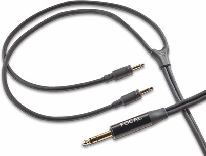 Sort 6,35 mm jackstik til 3,5 mm jackstik kabel med forgyldte stik fra mærket Focal til hovedtelefoner