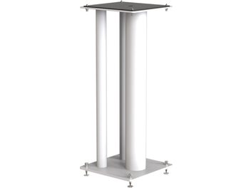 Piedistallo per diffusore Norstone Design Stylum Max bianco satinato, 4 colonne cilindriche bianche su base quadrata grigia, vista frontale