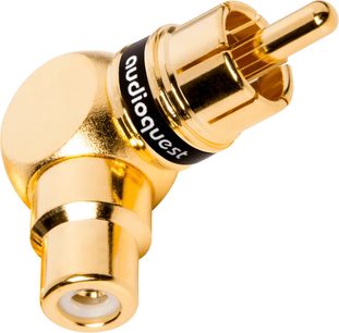 Audioquest adaptér RCA samice na zalomený RCA samec, zlaté provedení s černým kroužkem s logem