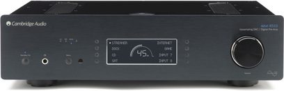 Cambridge Audio Azur 851D sort digital-til-analog-konverter, frontvisning, digitalt display, knapper og kontrolhjul