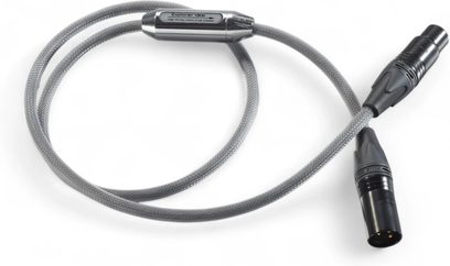Siltech Explorer 180ix XLR kabelis, pelēka neilona pīts apvalks, melni metāla XLR savienotāji, skats no augšas