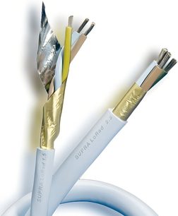 Supra Lorad 1,5 IEC Fr netledning på 1,5 m, hvid kappe, gule og blå ledere, IEC-stik og netstik