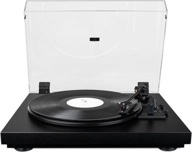 Hi-fi pladespiller Pro-Ject A1 sort, gennemsigtig låg, aluminiumspladespiller, lige arm, MDF-base