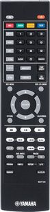 Schwarze Yamaha BD-A1060 Fernbedienung mit mehrfarbigen Tasten für 4K-Blu-ray-Player, Frontansicht