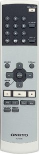 Telecomando Onkyo RC-606S grigio metallizzato con tasti numerici, di navigazione e di controllo per lettore CD