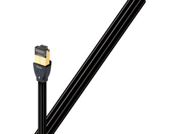Audioquest Pearl 3m Ethernet RJ45 network cable, straight, black and gold connector, black jacket, on white background