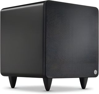 Subwoofer Cambridge Audio MSX Sub 300 černý, pohled ze tří čtvrtin, textilní čelní strana a kuželové nožky