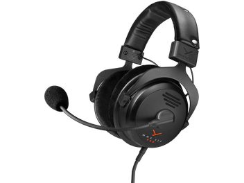 Cască gaming Beyerdynamic MMX 330 PRO, vedere din trei sferturi, bandă de susținere căptușită, pernițe rotunde, microfon flexibil
