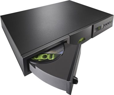 CD-програвач Naim Audio CD5si чорний, вигляд спереду під кутом, висунутий лоток для диска, зелений дисплей