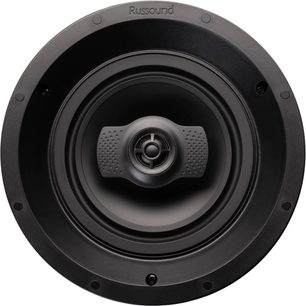 Russound IC-610 indbygget højttaler, set forfra, sort gitter med centralt logo, diskant og basenheder synlige