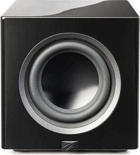 MartinLogan Abyss 10 sort højglans subwoofer med cirkulær højttaler og blank finish
