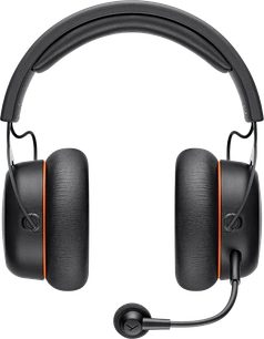 Beyerdynamic MMX 200 trådløs gaming-headset sort, set forfra, polstret hovedbøjle, cirkulære ørepuder, fleksibel mikrofon